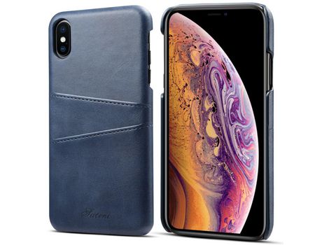 Funda TPU + PU con slots de tarjeta azul por iPhone XS Max 6.5