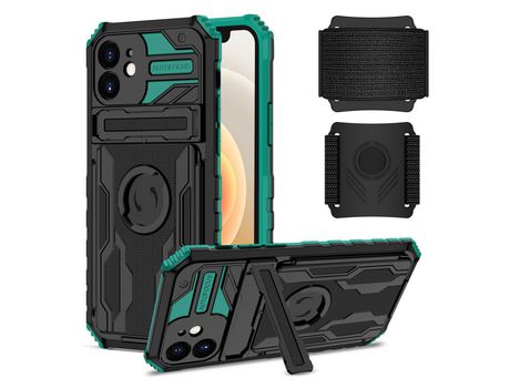 Funda TPU camada dupla con muleta verde escuro por iPhone 12 6.1