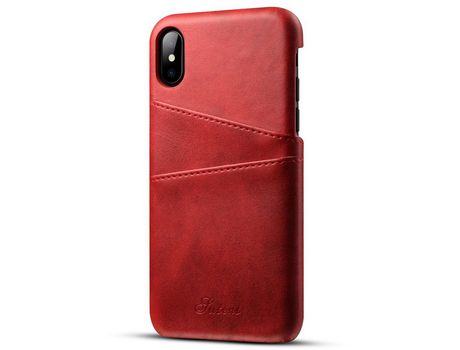 Funda TPU + PU a prueba de choques con slots de tarjeta rojo por iPhone X/XS 5.8