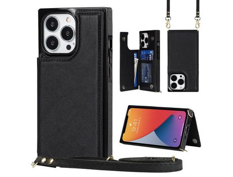 Funda TPU + PU autoabsorvível a prueba de choques cuadra de RFID con muleta negro por iPhone 13 Pro 6.1