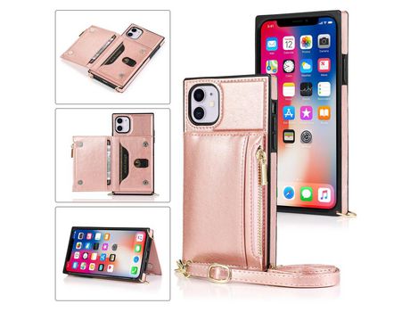 Carcasa PU con bandolera de bolso con estante ouro rosa por Apple iPhone 11 6.1