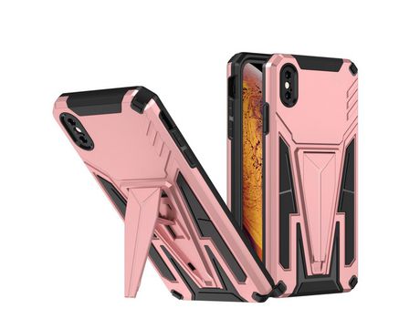 Funda TPU con suporte vertical y horizontal en forma de V de duas vias ouro rosa emborrachado por iPhone XS Max 6.5