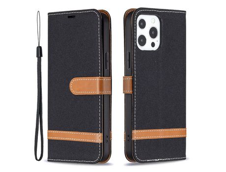 Funda PU + TPU textura de jeans con forro negro por iPhone 13/13 Pro