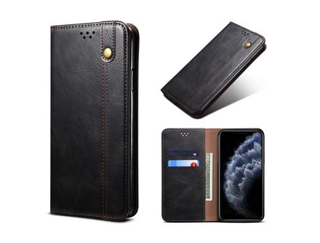 Carcasa PU textura de caballo louco ceroso auto-absorbido negro por Apple iPhone 11