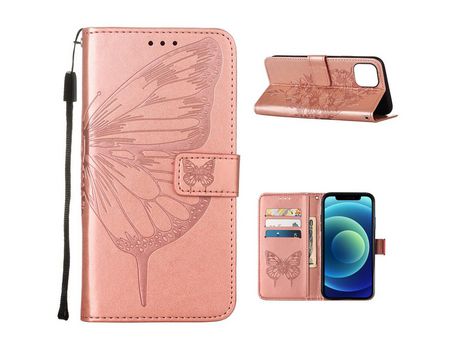 Carcasa PU polilla de impresión con apoyo ouro rosa por Apple iPhone 12/12 Pro