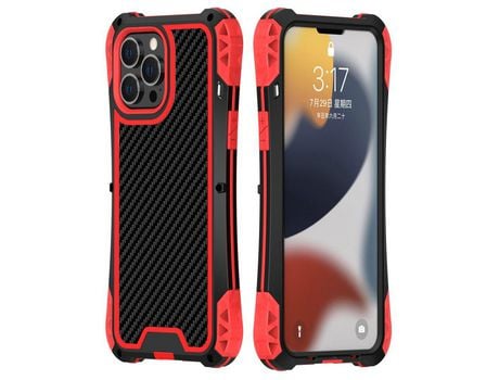 Funda silicone R-JUST textura de fibra de carbono anti-queda híbrido negro/rojo por iPhone 13 Pro 6.1