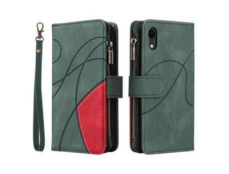 Funda PU emenda bicolor con bolso con Cerrar de correr verde por iPhone XR 6.1