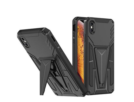 Funda TPU con suporte en forma de V bidirecional vertical y horizontal emborrachado negro por iPhone XS Max 6.5