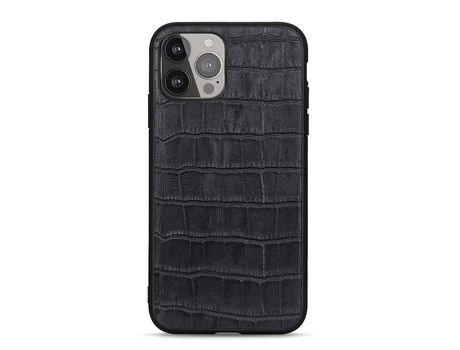 Funda TPU + couro genuino Anti-lágrimas en pele de cocodrilo negro por iPhone 13 Pro Max 6.7