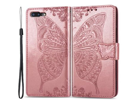 Funda PU patrón de mariposa y flor ouro rosa por iPhone 7 Plus/8 Plus 5.5 inch