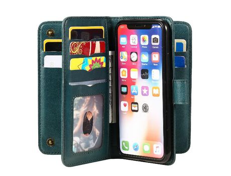 Funda PU + TPU con suporte porta-tarjetas verde escuro por iPhone X/XS 5.8