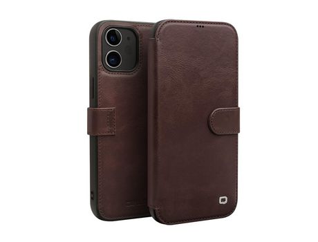Carcasa de couro genuíno top fecho magnético comercial castanho oscuro por Apple iPhone 12 Pro/12