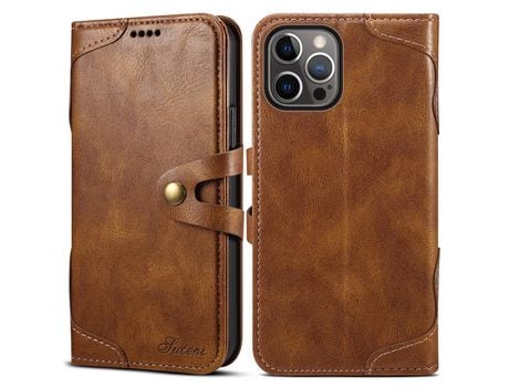 Funda PU fechamento de botón marrón por iPhone 12/12 Pro 6.1