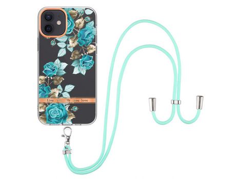 Funda TPU patrón de flores galvanoplastia con bandolera Rosa azul por iPhone 12/12 Pro 6.1