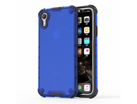 Carcasa TPU + silicona híbrido de absorvente de choque de favo de mel azul por Apple iPhone XR 6.1 pouces