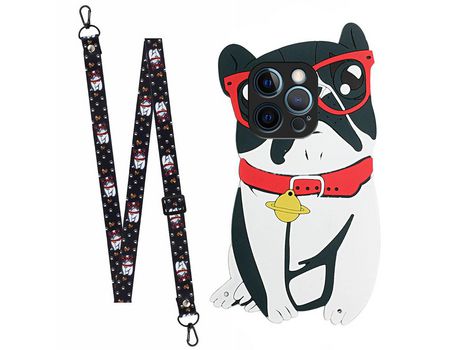 Funda TPU con bandolera Cachorro con óculos por iPhone 13 Pro 6.1