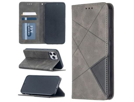 Carcasa PU teste patrón geométrico con suporte y suporte de tarjeta Gris por Apple iPhone 12 Pro/iPhone 12 Max 6.1