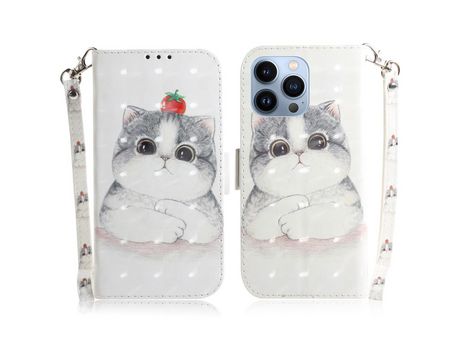 Funda PU + TPU decorazón de ponto de luz con suporte por gato grande por iPhone 13 Pro 6.1