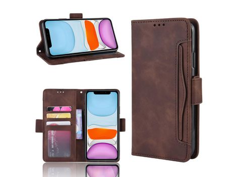 Carcasa PU con varios titulares de tarjeta café por Apple iPhone 12 Pro 6.1
