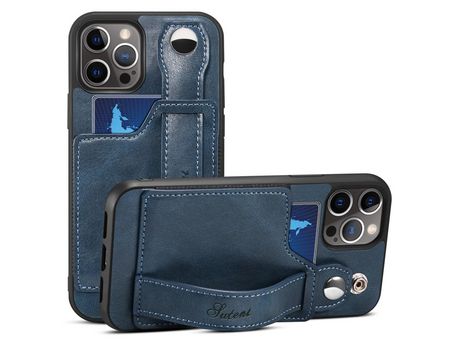 Funda TPU + PU con muleta por pulseira y porta-tarjeta azul por iPhone 12 Pro Max 6.7