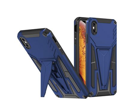 Funda TPU con suporte en forma de V bidirecional vertical y horizontal emborrachado azul por iPhone XS Max 6.5