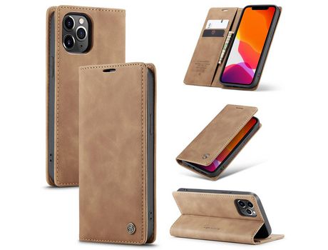 Carcasa PU flip auto-absorbido marrom por Apple iPhone 12 Pro Max 6.7
