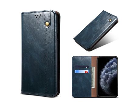 Carcasa PU textura de caballo louco cerosa auto-absorvida azul por Apple iPhone XR
