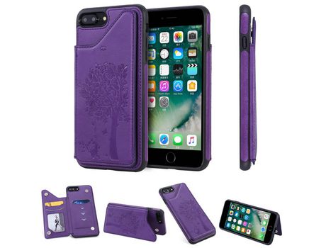 Carcasa TPU + PU árbol de gato con porta-tarjeta roxo por Apple iPhone 7 Plus/8 Plus 5.5 pouces