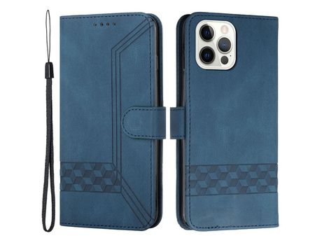 Funda PU patrón de linhas de losango azul real por iPhone 12/12 Pro 6.1
