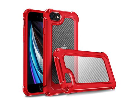 Carcasa TPU híbrido de textura de fibra de carbono rojo por Apple iPhone 7/8/SE (2nd Gen)