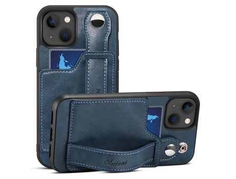 Funda TPU + PU con muleta por pulseira y porta-tarjeta azul por iPhone 13 6.1