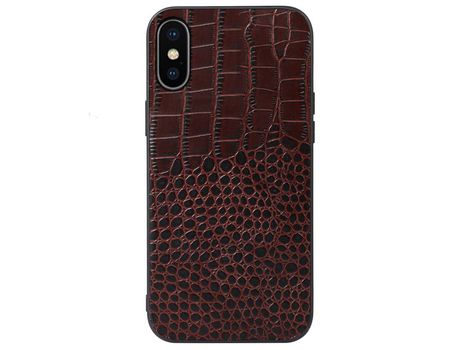 Funda de couro genuino textura de cocodrilo café por iPhone XS Max 6.5