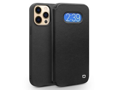 Funda de couro genuino QIALINO ultra fino negro por iPhone 13 Pro Max 6.7