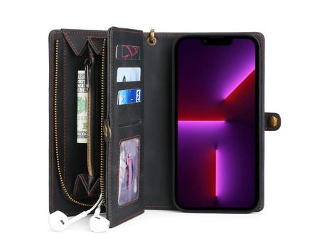 Funda PU con bolso con Cerrar de correr negro por iPhone 13 Pro Max 6.7