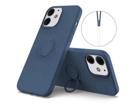 Funda silicone antiqueda con suporte de anel giratório de 360° y pulseira azul meia-noite por iPhone 13 mini 5.4