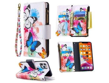 Carcasa PU estante de impresión patrón polilla azul y branca por Apple iPhone 11 Pro Max 6.5