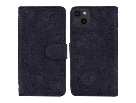 Funda PU + TPU patrón de flores con suporte magnético negro por iPhone 13 6.1