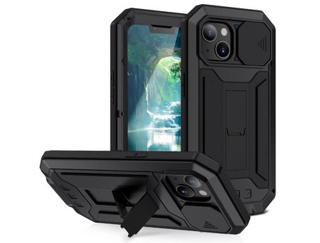 Funda TPU R-JUST a prueba de choques híbrido con suporte negro por iPhone 13 6.1