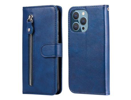 Funda PU + TPU bolso con zíper azul Anti-lágrimas por iPhone 13 Pro 6.1