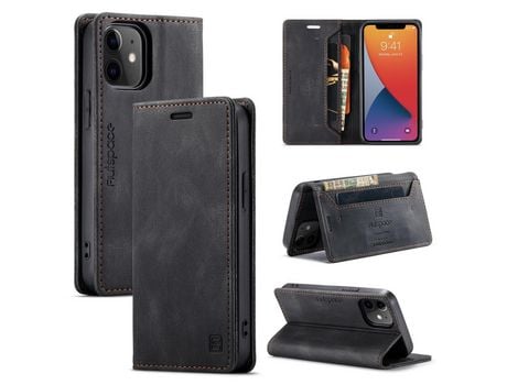 Carcasa PU rfid retro mate negro por Apple iPhone 12 mini 5.4