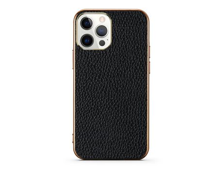 Funda TPU + couro genuino galvanizado textura de lichi negro anti-queda por iPhone 13 Pro 6.1