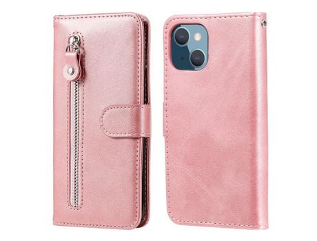 Funda PU + TPU bolso con zíper anti-queda ouro rosa por iPhone 13 mini 5.4