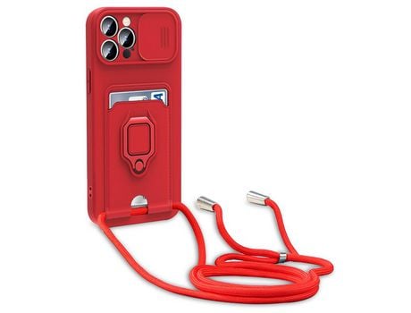 Funda TPU con suporte de pontapé ranhuras por tarjetas proteccion da lente da câmara y cable de segurança rojo por iPhone 13 Pro 6.1