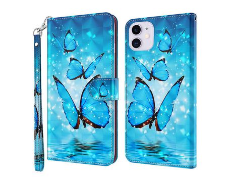 Funda PU + TPU decorazón de ponto de luz con patrón de mariposa azul por iPhone 13