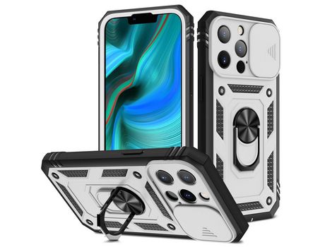 Funda TPU Anti-queda 3 en 1 con suporte branco/negro por iPhone 13 Pro 6.1