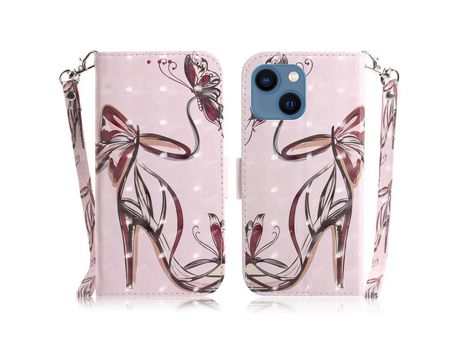 Funda PU + TPU decorazón de pontos luminosos con suporte por salto alto por iPhone 13 6.1