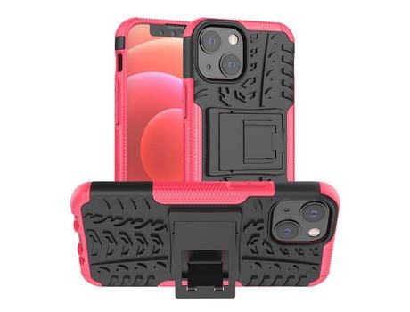 Funda TPU Textura de pneu 2 en 1 a prueba de choques con suporte suporte rosa por iPhone 13 mini 5.4