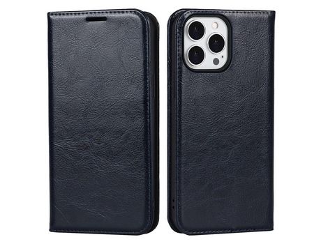 Funda de couro genuino caballo Loco à prova de poeira porta-tarjetas azul por iPhone 13 Pro 6.1