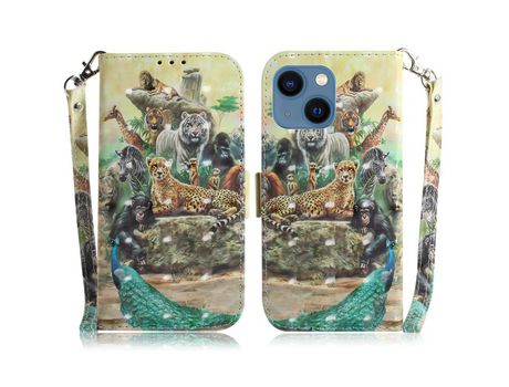 Funda PU + TPU decorazón de pontos claros con suporte del reino animal por iPhone 13 6.1