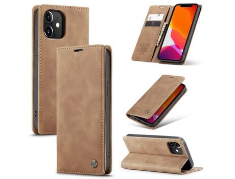 Carcasa PU auto-absorbido con apoyo marrom por Apple iPhone 12 5.4